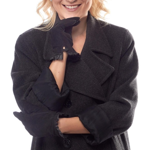 Sensational Suede Fleece Lined Gloves with Leather Ruffle - Picture 1 of 5